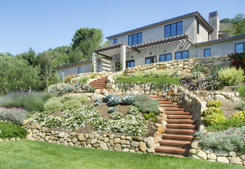 Bricks stairs with terraced garden